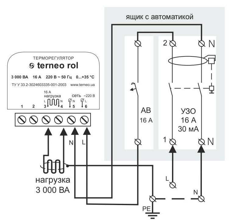 Подключение автоматического выключателя и УЗО к Terneo rol
